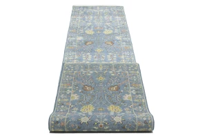 Blue Floral 2'5X12'2 Osh Chobi Oriental Runner Rug