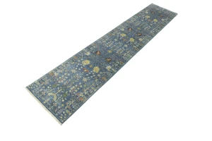 Blue Floral 2'5X12'2 Osh Chobi Oriental Runner Rug