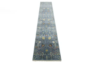 Blue Floral 2'5X12'2 Osh Chobi Oriental Runner Rug