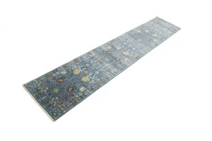 Blue Floral 2'5X12'2 Osh Chobi Oriental Runner Rug