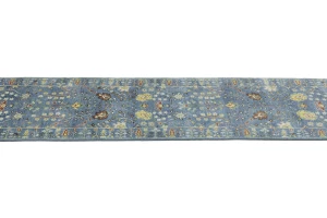 Blue Floral 2'5X12'2 Osh Chobi Oriental Runner Rug