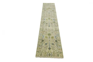 Ivory Floral 3X12 Osh Chobi Oriental Runner Rug
