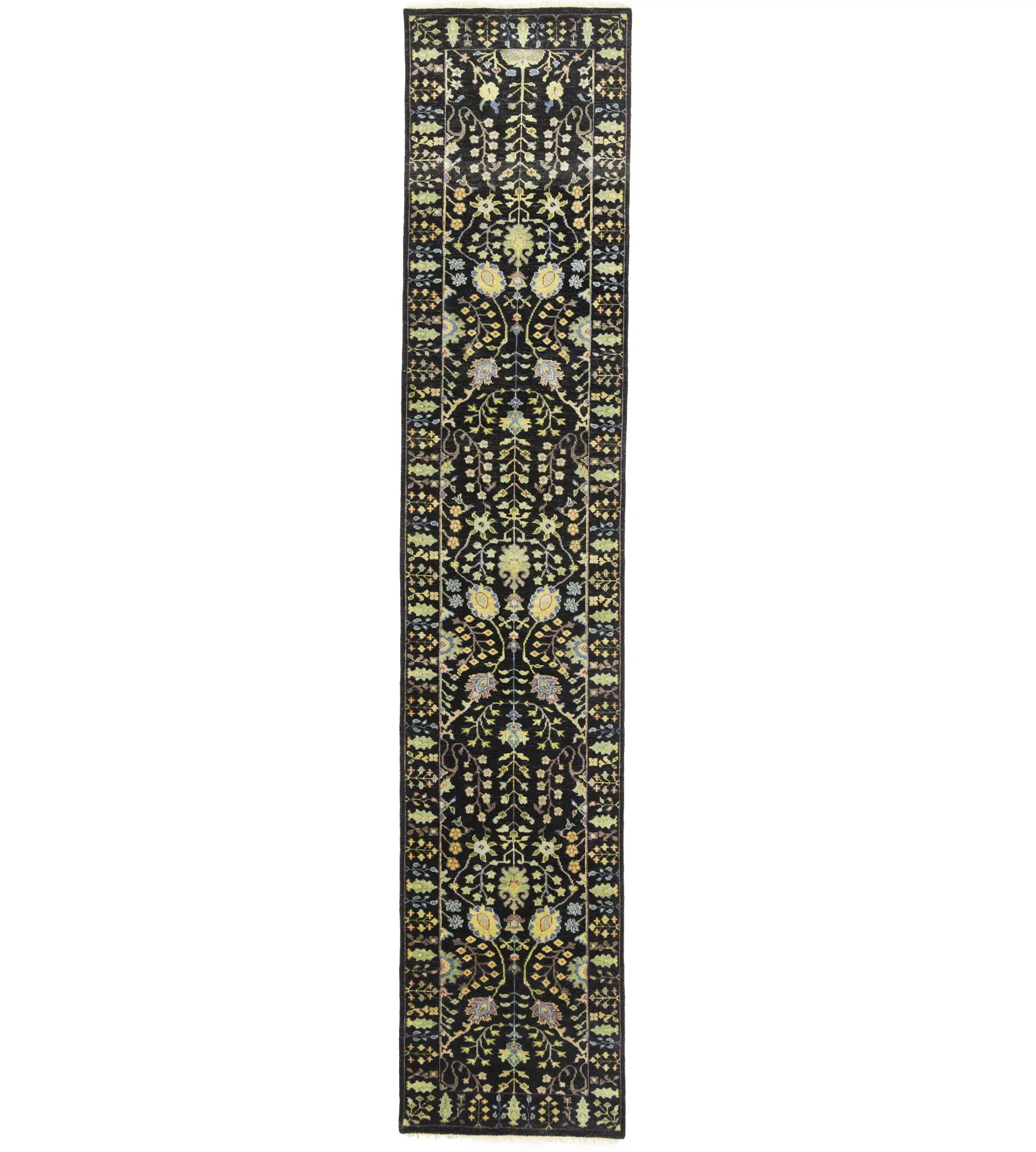 Black Floral 2'6X12'3 Osh Chobi Oriental Runner Rug