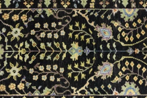 Black Floral 2'6X12'3 Osh Chobi Oriental Runner Rug
