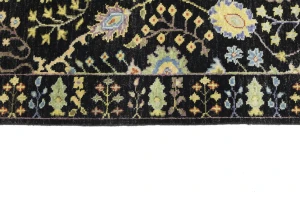Black Floral 2'6X12'3 Osh Chobi Oriental Runner Rug