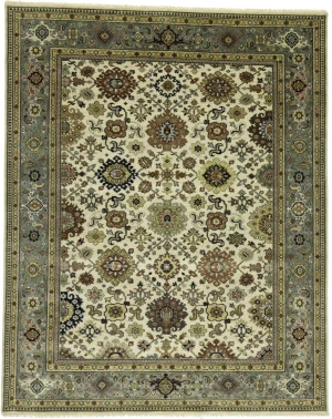 Cream Tribal Geometric 8X10 Indo-Karajeh Oriental Rug