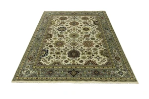 Cream Tribal Geometric 8X10 Indo-Karajeh Oriental Rug