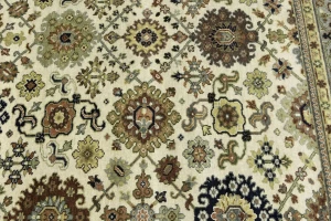 Cream Tribal Geometric 8X10 Indo-Karajeh Oriental Rug