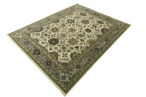 Cream Tribal Geometric 8X10 Indo-Karajeh Oriental Rug