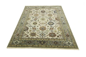 Cream Tribal Geometric 8X10 Indo-Karajeh Oriental Rug