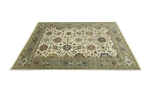 Cream Tribal Geometric 8X10 Indo-Karajeh Oriental Rug