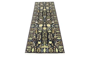 Black Floral 2'5X8 Osh Chobi Oriental Runner Rug