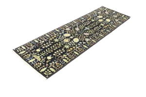 Black Floral 2'5X8 Osh Chobi Oriental Runner Rug