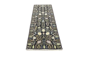 Black Floral 2'5X8 Osh Chobi Oriental Runner Rug