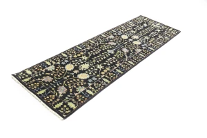 Black Floral 2'5X8 Osh Chobi Oriental Runner Rug
