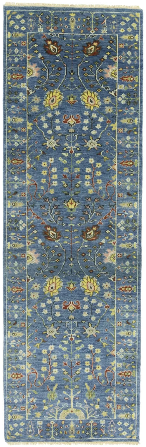 Blue Floral 2'6X7'9 Osh Chobi Oriental Runner Rug