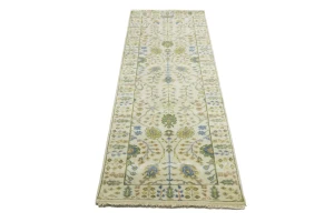 Ivory Floral 2'5X8 Osh Chobi Oriental Runner Rug