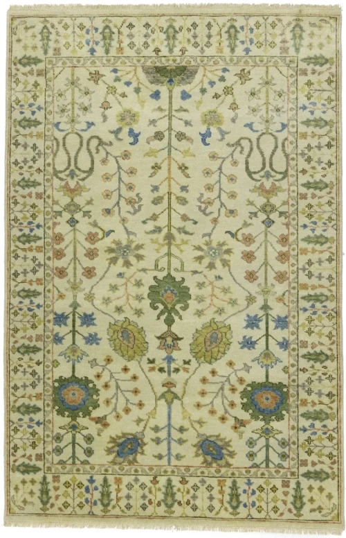 Ivory Floral 4X6 Osh Chobi Oriental Rug