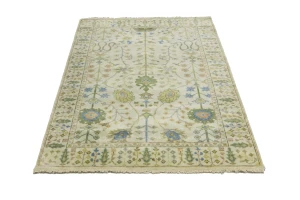 Ivory Floral 4X6 Osh Chobi Oriental Rug