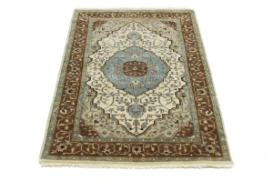 Beige Floral 3X5 Rare Heriz Serapi Oriental Rug