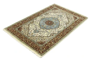 Beige Floral 3X5 Rare Heriz Serapi Oriental Rug