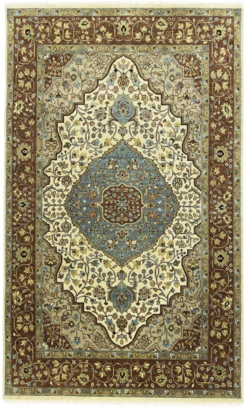 Beige Floral 5X8 Rare Heriz Serapi Oriental Rug