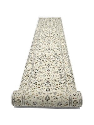 Cream Floral 2'9X20'6 Indo-Nain Oriental Runner Rug