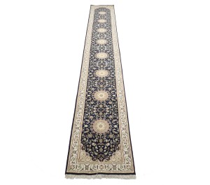 Dark Navy Floral 3X18 Indo-Nain Oriental Runner Rug