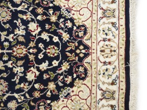 Dark Navy Floral 3X18 Indo-Nain Oriental Runner Rug