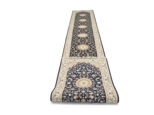 Dark Navy Floral 3X18 Indo-Nain Oriental Runner Rug