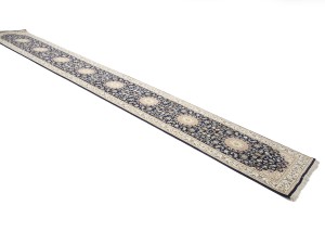 Dark Navy Floral 3X18 Indo-Nain Oriental Runner Rug