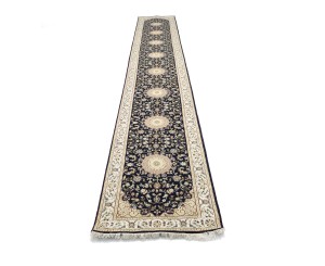 Dark Navy Floral 3X18 Indo-Nain Oriental Runner Rug