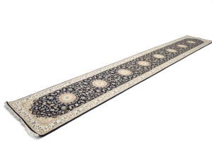 Dark Navy Floral 3X18 Indo-Nain Oriental Runner Rug