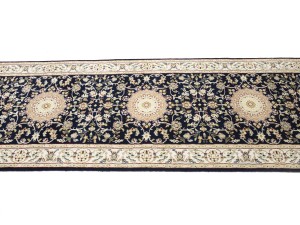 Dark Navy Floral 3X18 Indo-Nain Oriental Runner Rug