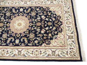 Dark Navy Floral 3X18 Indo-Nain Oriental Runner Rug