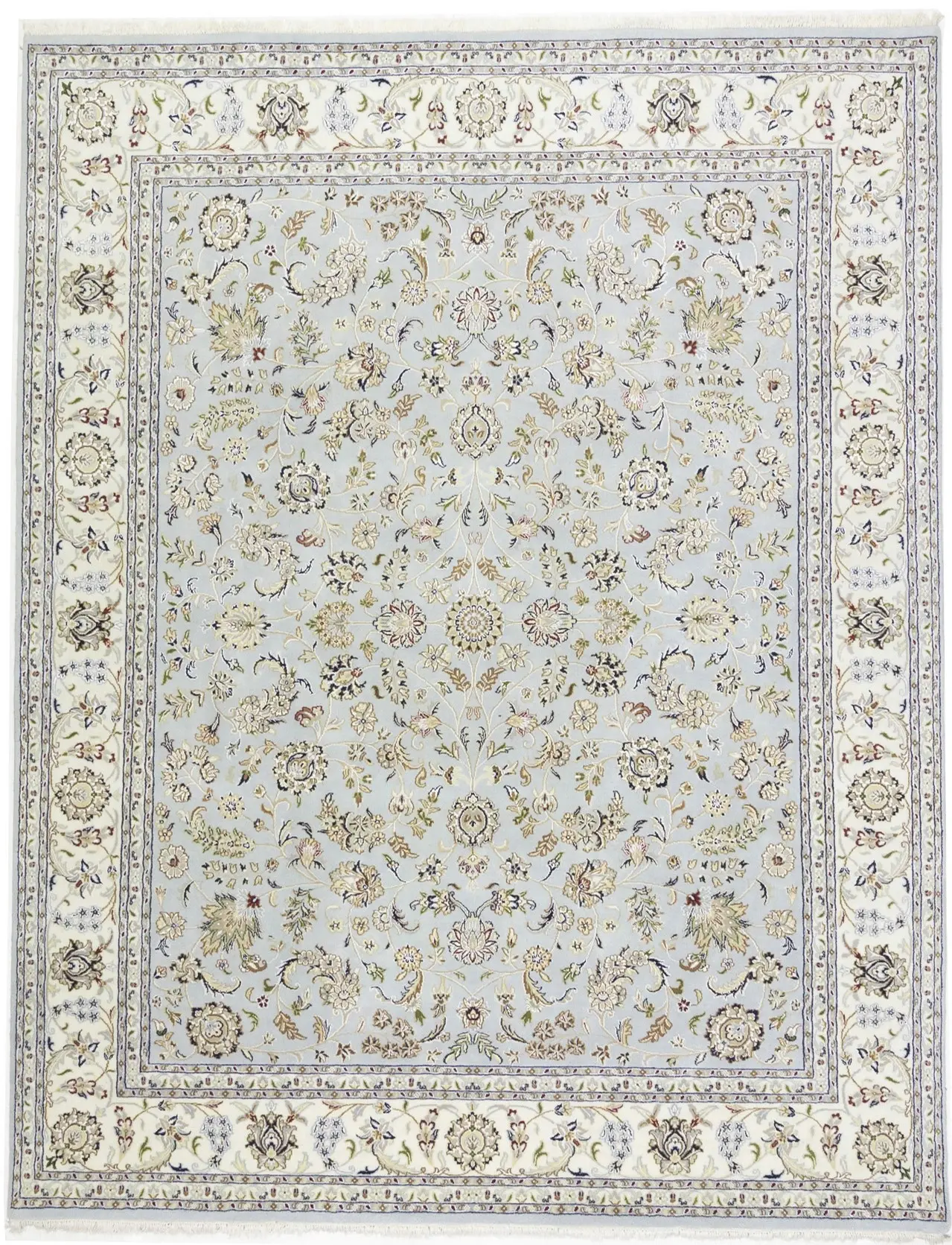 Light Blue-gray Floral 8X10 Indo-Nain Oriental Rug