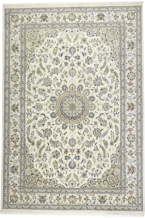 Cream Floral 10X14 Indo-Nain Oriental Rug