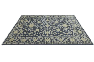 Muted Slate Blue Floral 9X12 Transitional Oriental Rug