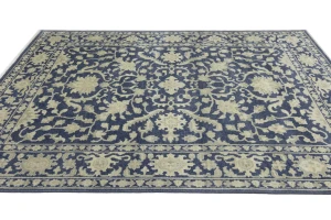 Muted Slate Blue Floral 9X12 Transitional Oriental Rug