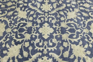 Muted Slate Blue Floral 9X12 Transitional Oriental Rug