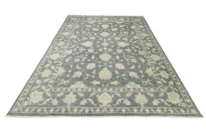 Muted Dark Slate Floral 12X15 Transitional Oriental Rug