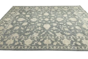 Muted Dark Slate Floral 12X15 Transitional Oriental Rug