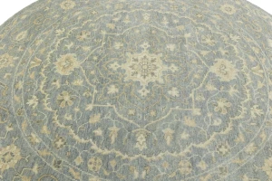 Muted Gray Floral 8X8 Transitional Oriental Round Rug