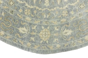Muted Gray Floral 8X8 Transitional Oriental Round Rug