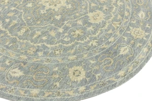 Muted Gray Floral 8X8 Transitional Oriental Round Rug