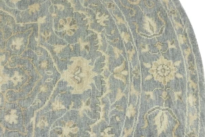 Muted Gray Floral 8X8 Transitional Oriental Round Rug