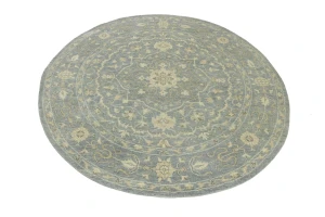 Muted Gray Floral 8X8 Transitional Oriental Round Rug