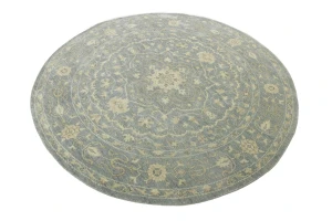 Muted Gray Floral 8X8 Transitional Oriental Round Rug
