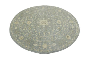 Muted Gray Floral 8X8 Transitional Oriental Round Rug