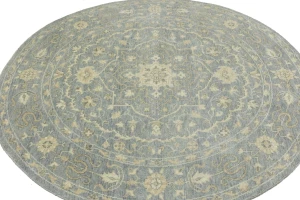 Muted Gray Floral 8X8 Transitional Oriental Round Rug